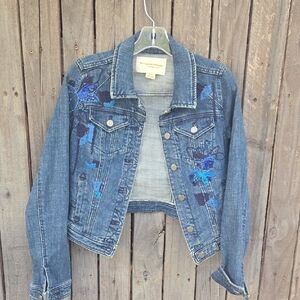 Pilcro By Anthropologie Blue Embroidered Jean Jacket